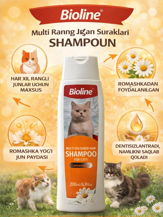 Ko'p rangli mushuklar uchun shampun, 200 ml - 