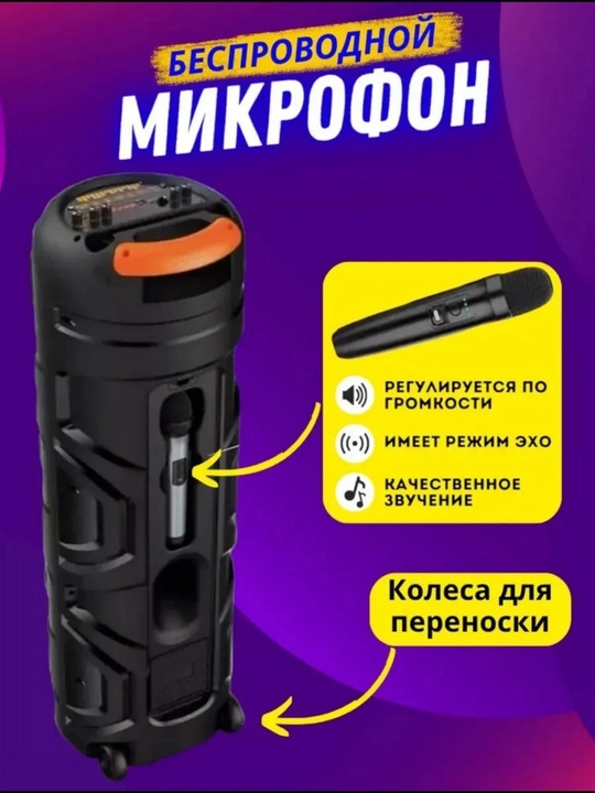 Portativ Kolonka, Simsiz Bluetooth Karaoke musiqasi, mikrofonli, pultli va RGB yorug'lik