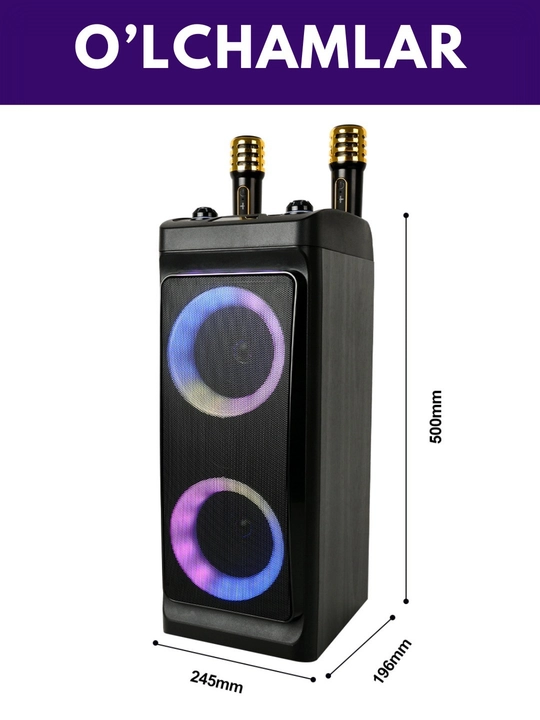 Portativ Kolonka, Simsiz Bluetooth Karaoke musiqasi, mikrofonli, pultli va RGB yorug'lik