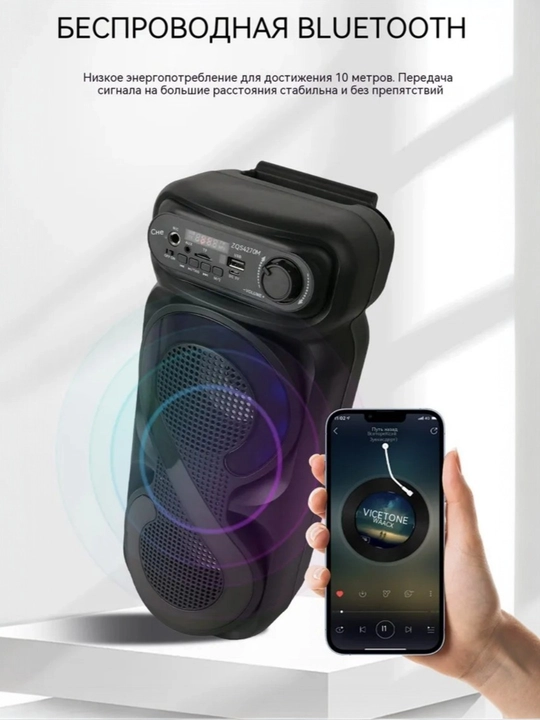 Portativ Kolonka, Simsiz Bluetooth Karaoke musiqasi, mikrofonli, pultli va RGB yorug'lik