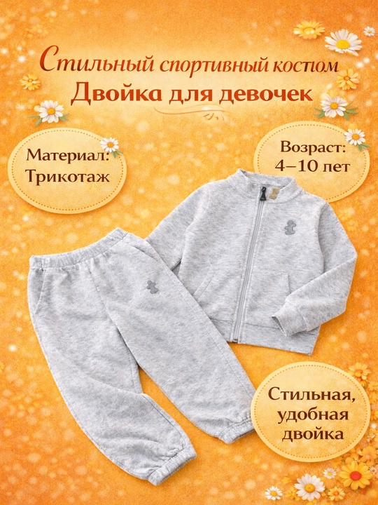 Qizlar va o‘g‘il bolalar uchun sport kostyumi, ikki-uch, bahor mavsumi - 