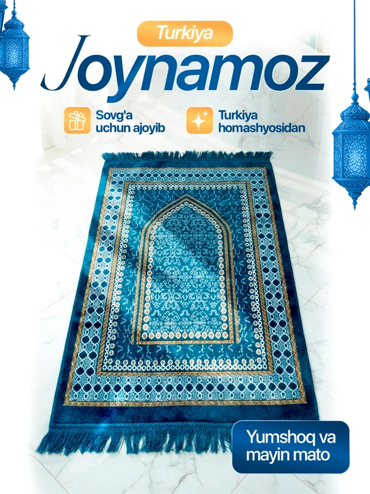 Joynamoz Turkiya, yumshoq va sifatli materialdan, 110*70 sm, namozni bajarishda ko'makchi