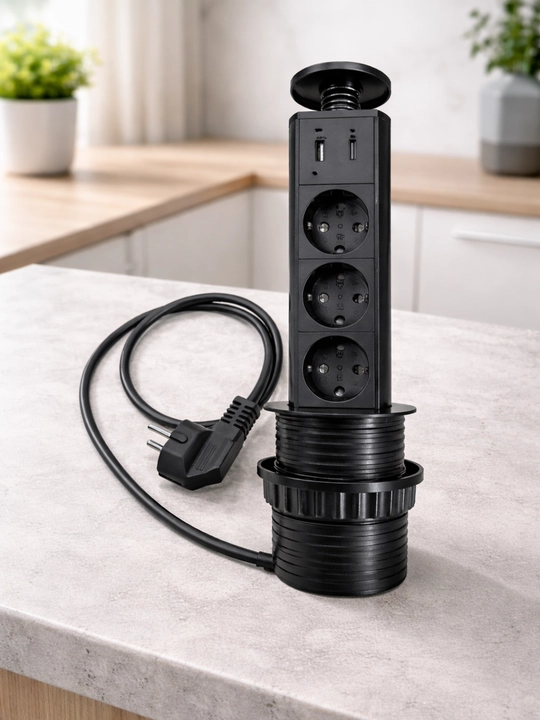 Stol uchun suriladigan rozetka: 3 ta rozetka, 1 ta USB, 1 ta Type-C, yashirin, qulay va ixcham
