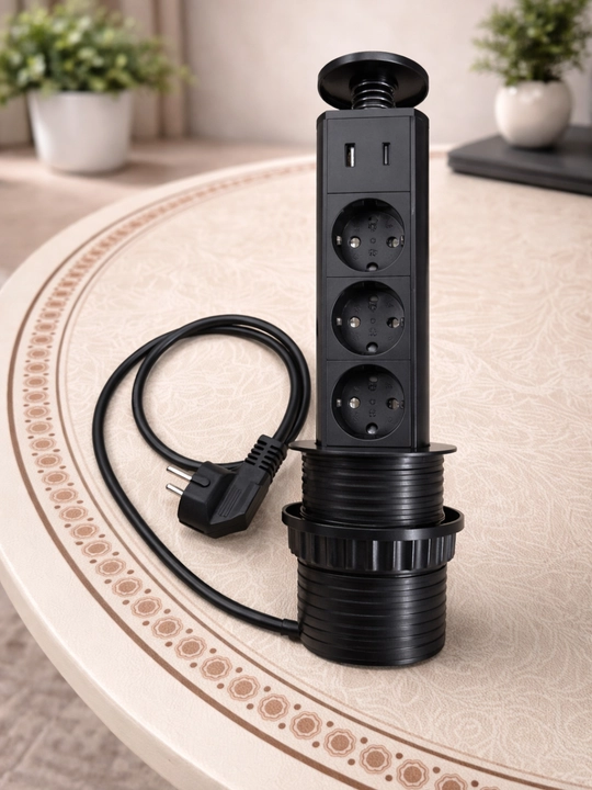 Stol uchun suriladigan rozetka: 3 ta rozetka, 1 ta USB, 1 ta Type-C, yashirin, qulay va ixcham