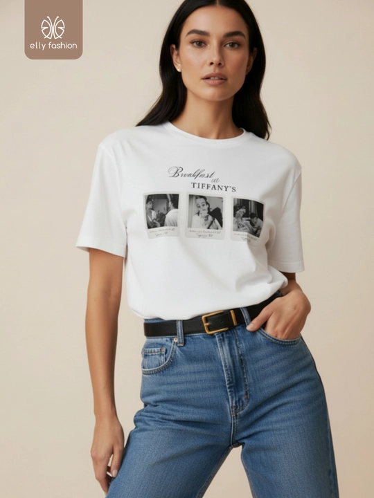 Ayollar futbolkasi print bilan, katta o‘lchamlar - Elly Fashion