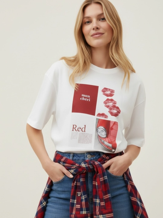 Ayollar futbolkasi print bilan, katta o‘lchamlar - Elly Fashion