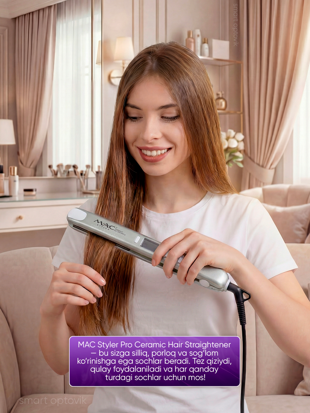 Soch dazmoli MAC Styler, soch tekislagich, titan plastinali, 6 rejim, ayollar uchun