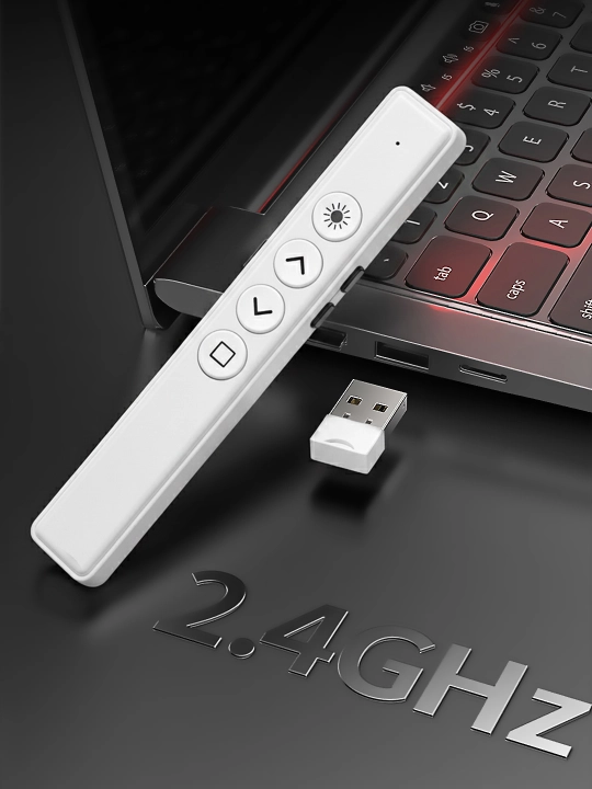 Simsiz kliker, prezenter, lazer ko‘rsatkichli pult, USB qabul qilgich va 100 metrgacha masofa
