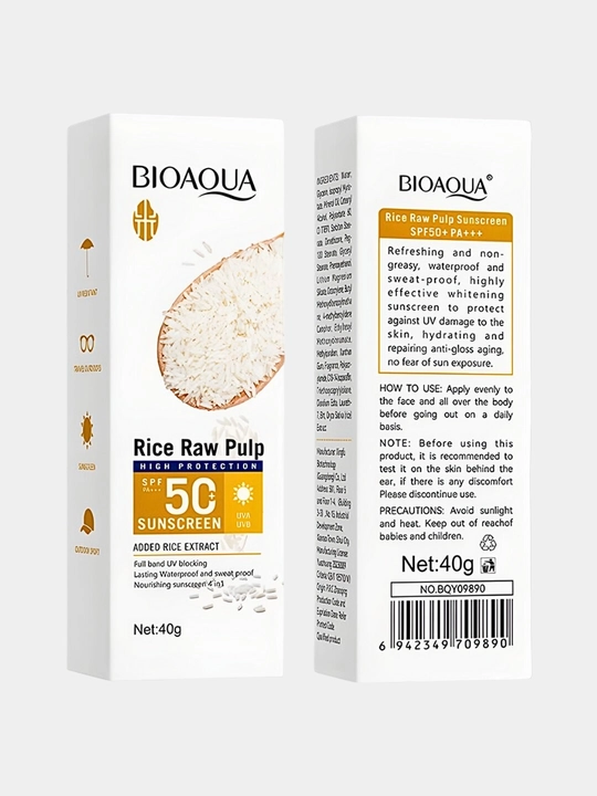BIOAQUA - guruch ekstrakti asosidagi quyoshdan himoyalovchi krem ​​40 g SPF50+ PA+++