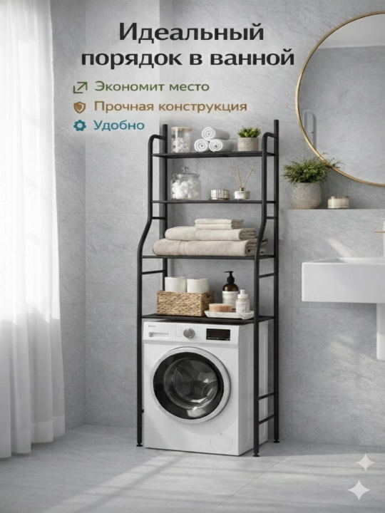 Полка для ванной, металлическая, над стиральной машиной, 3 уровня