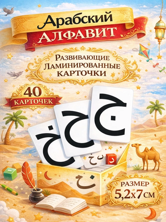 «Arab alifbosi» rivojlantiruvchi kartochkalar, 40 dona laminatsiyalangan kartochkalar - 