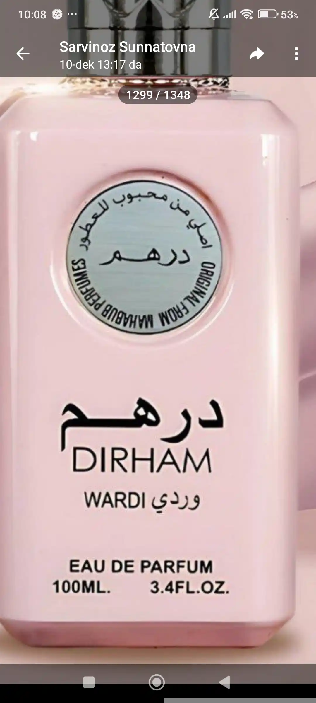 Parfyumlangan suv Dirham Wardi, uniseks, 100 ml