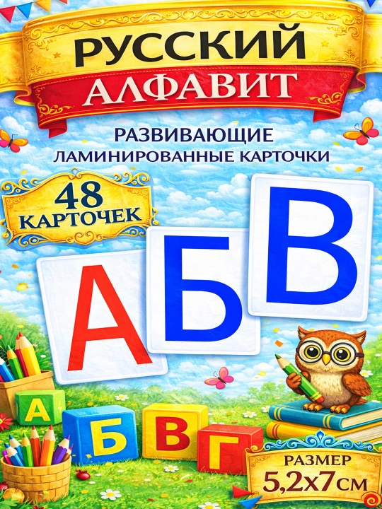 Rivojlanish kartalari "Rus alifbosining harflari" 48 dona  - 