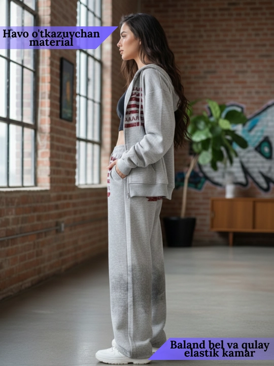 Ayollar uchun sport kastyumi, kuz va bahorgi kiyimlar toplami. Xudi+jogger Standart(S-3XL)