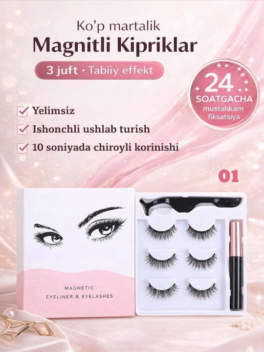 Qayta ishlatiladigan magnitli sun’iy kipriklar to‘plami