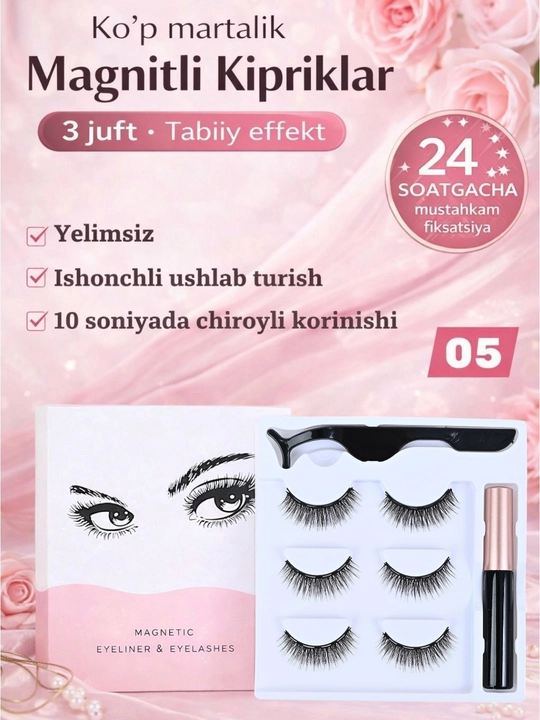 Qayta ishlatiladigan magnitli sun’iy kipriklar to‘plami