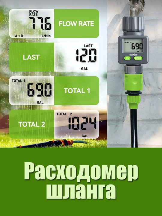 Счетчик воды для шланга садовый полива орошения дачи потока расходомер