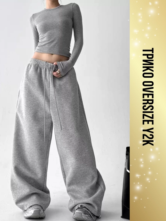 Ayollar triko, paxta, Y2K, koreys uslubi, katta o‘lcham, keng, triko joggerlar, kundalik
