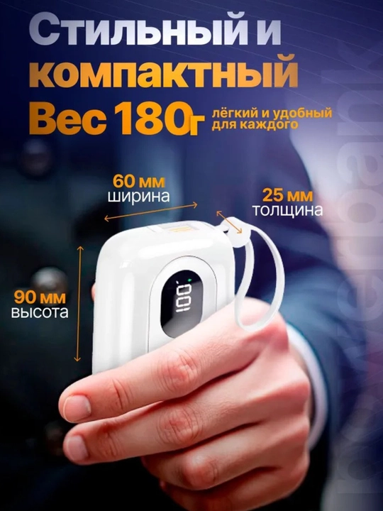 Mini PowerBank 10000 mAh 22.5W (Type-C + Lightning) – Белый / Розовый