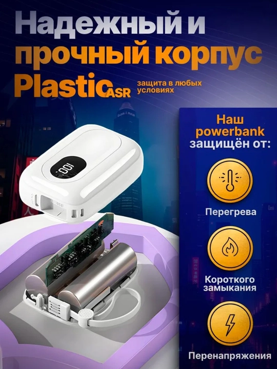 Mini PowerBank 10000 mAh 22.5W (Type-C + Lightning) – Белый / Розовый