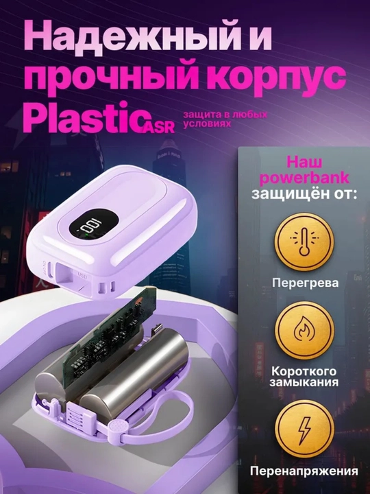 Mini PowerBank 10000 mAh 22.5W (Type-C + Lightning) – Белый / Розовый