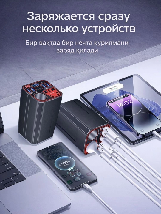 Автоинвертор 12V/24V → 220V 100W/200W с USB и Type-C, для авто