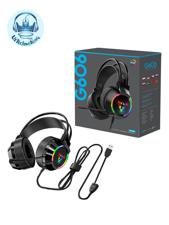 G606 - O'yin quloqchini, geymerlar uchun quloqchinlar, naushnik mikrofonli, RGB chiroqli