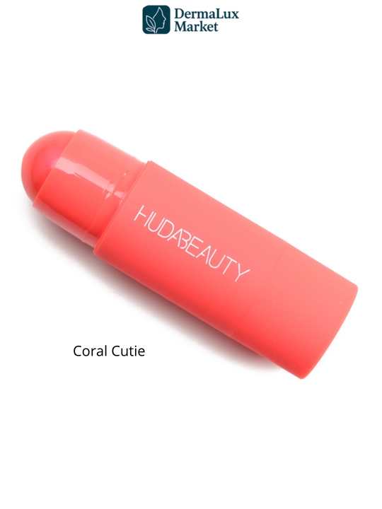 Kremli rumyana-stik Huda Beauty Perky Peach/Coral Cutie - tabiiy glow, yengil tekstura
