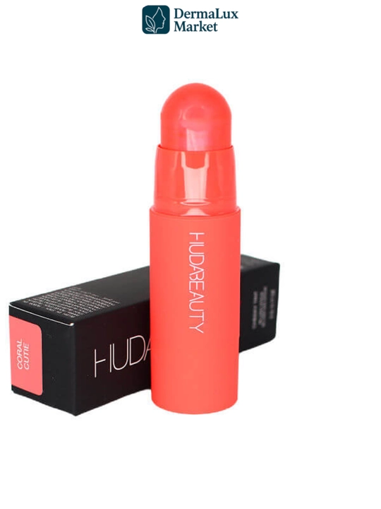 Kremli rumyana-stik Huda Beauty Perky Peach/Coral Cutie - tabiiy glow, yengil tekstura