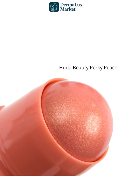 Kremli rumyana-stik Huda Beauty Perky Peach/Coral Cutie - tabiiy glow, yengil tekstura