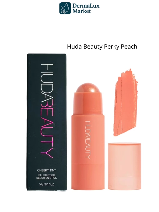 Kremli rumyana-stik Huda Beauty Perky Peach/Coral Cutie - tabiiy glow, yengil tekstura