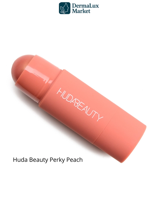 Kremli rumyana-stik Huda Beauty Perky Peach/Coral Cutie - tabiiy glow, yengil tekstura