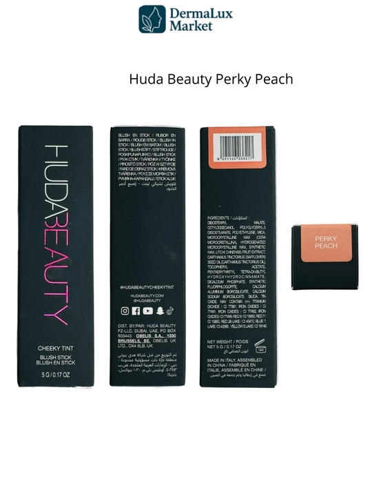 Kremli rumyana-stik Huda Beauty Perky Peach/Coral Cutie - tabiiy glow, yengil tekstura