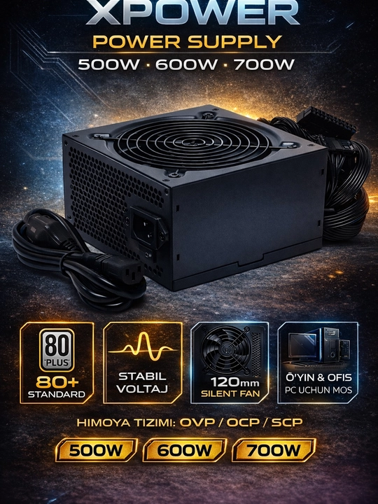 Компьютерный блок питания игровой X-POWER, 500W, 600W, 700W 80 PLUS, стандарт - 