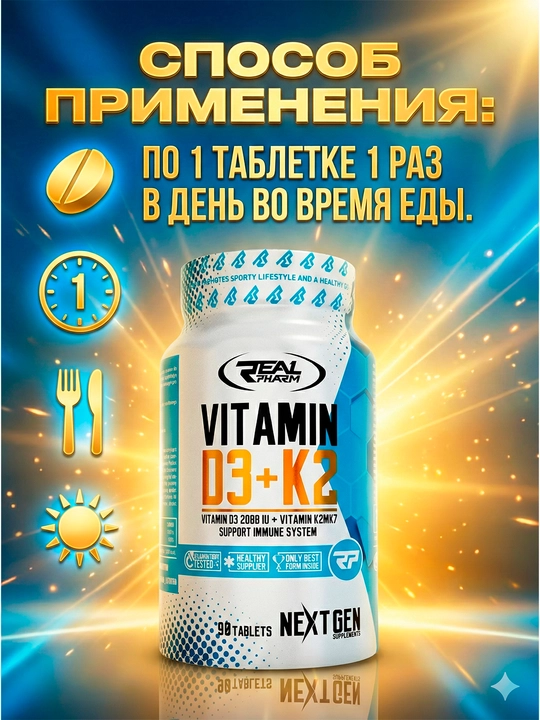 Витам Д3+К2 90 таблеток от Real Pharm Европа Vitam D3+K2 90 tab