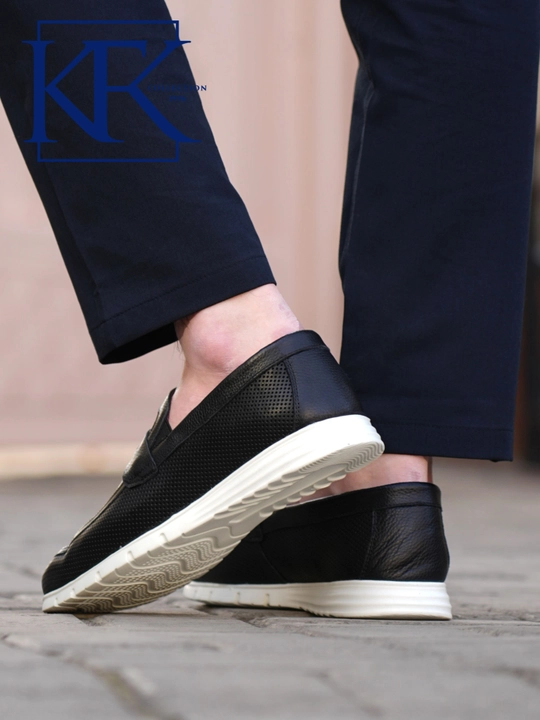 Мужские лоферы из натуральной кожи KFKSHOES, перфорированные слипоны, повседневная обувь