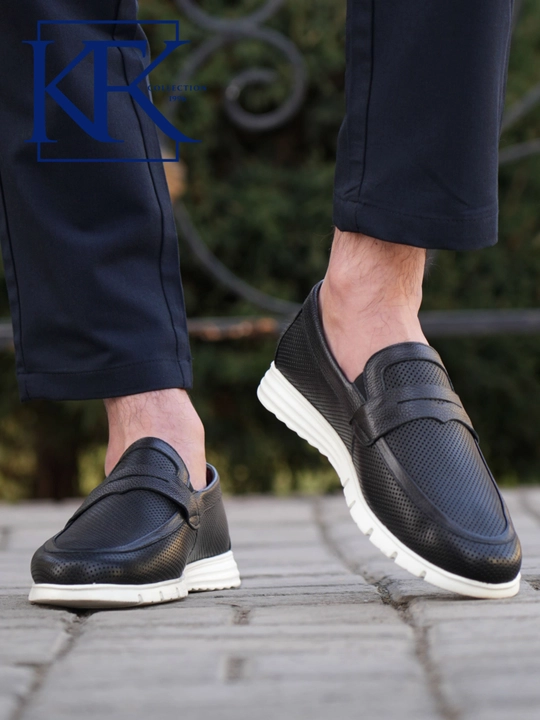 Мужские лоферы из натуральной кожи KFKSHOES, перфорированные слипоны, повседневная обувь