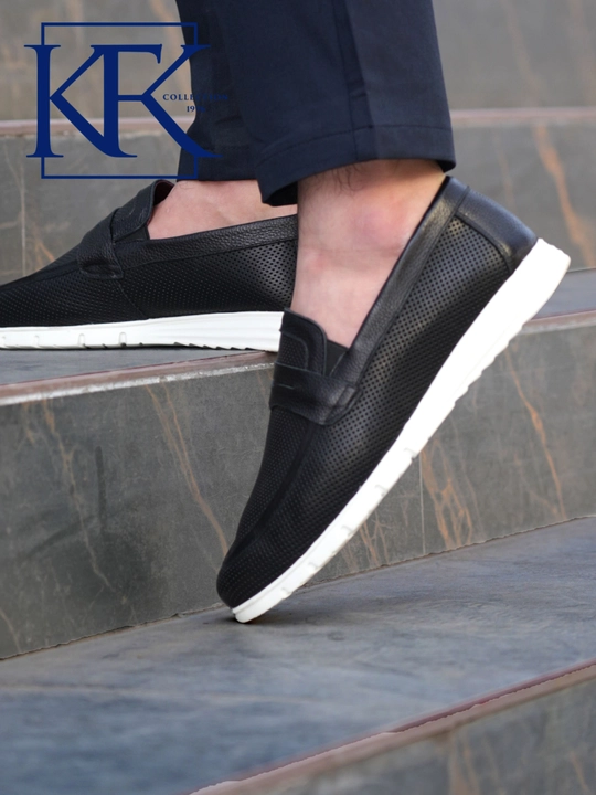 Мужские лоферы из натуральной кожи KFKSHOES, перфорированные слипоны, повседневная обувь