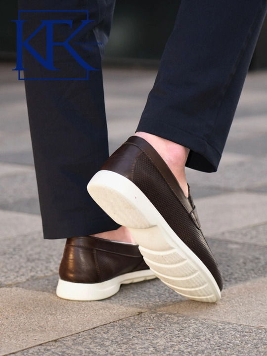 Мужские лоферы из натуральной кожи KFKSHOES, перфорированные слипоны, повседневная обувь