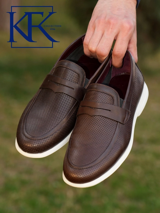 Мужские лоферы из натуральной кожи KFKSHOES, перфорированные слипоны, повседневная обувь