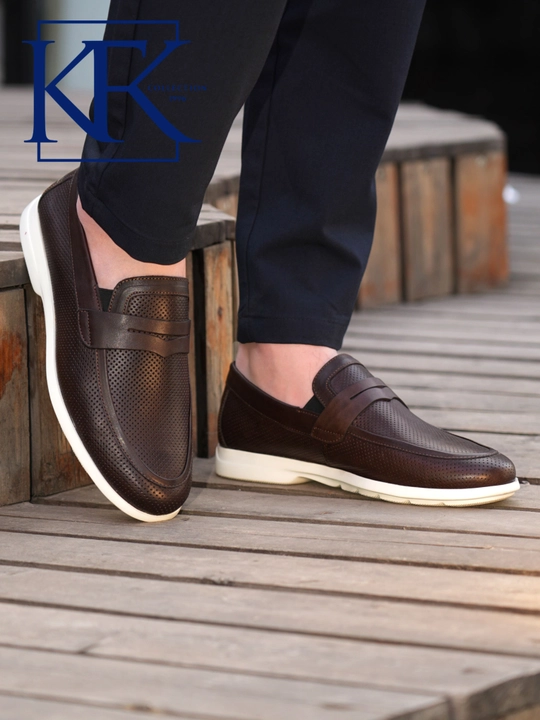 Мужские лоферы из натуральной кожи KFKSHOES, перфорированные слипоны, повседневная обувь