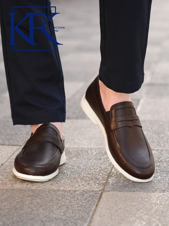 Мужские лоферы из натуральной кожи KFKSHOES, перфорированные слипоны, повседневная обувь