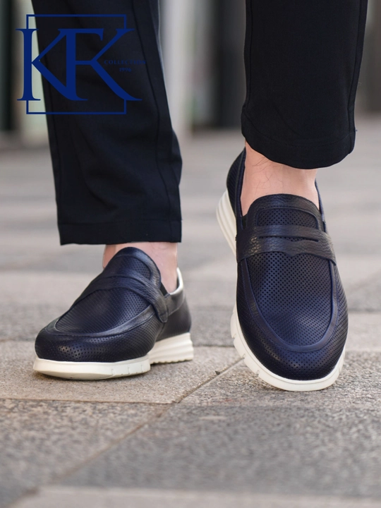 Мужские лоферы из натуральной кожи KFKSHOES, перфорированные слипоны, повседневная обувь