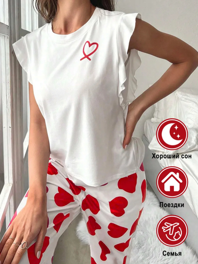 Ayollar pijamasi shim va top bilan, uy kiyimi, ayollar va qizlar uchun kiyim