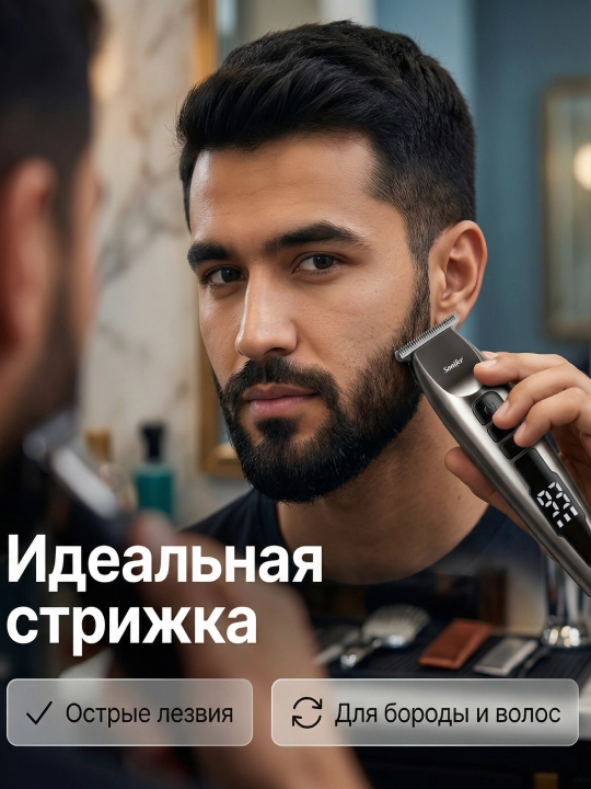 Триммер для волос Sonifer SF-9550 - 6 насадок, водонепроницаемый, LED-дисплей