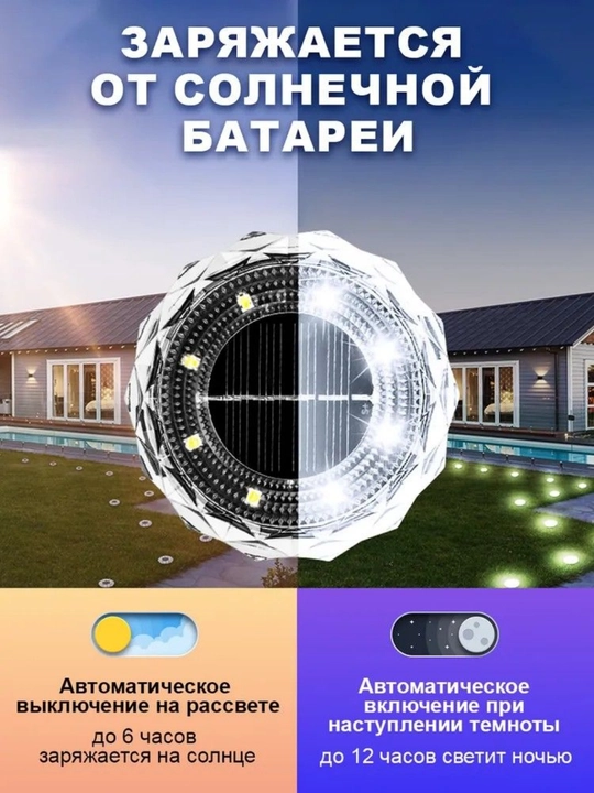 Quyosh batareyali bog‘ chirog‘i, 8 LED, avtomatik yoqish, issiq yorug‘lik, 8 dona