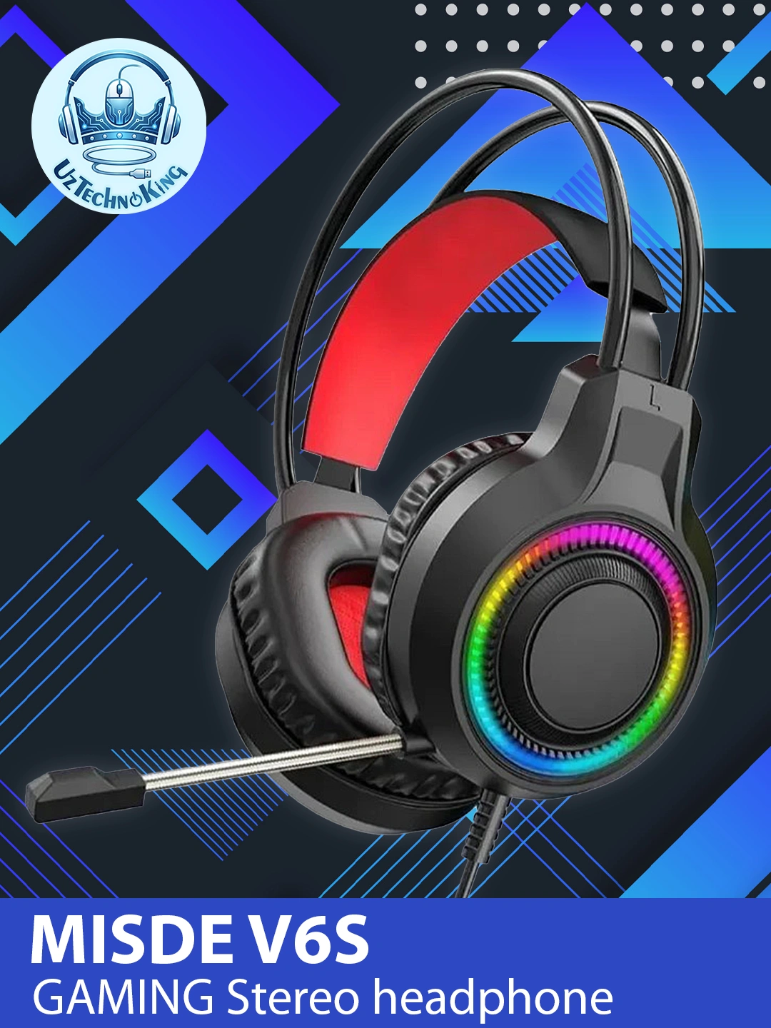 MISDE V6S — Проводные игровые наушники с RGB-подсветкой, игровая ...