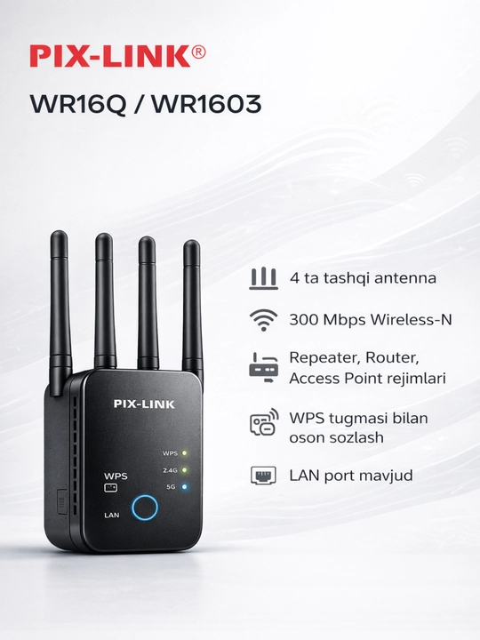 PIX-LINK WR16Q / WR1603 Wi-Fi репитер / роутер / точка доступа (Wireless-N, 300 Мбит/с) - 