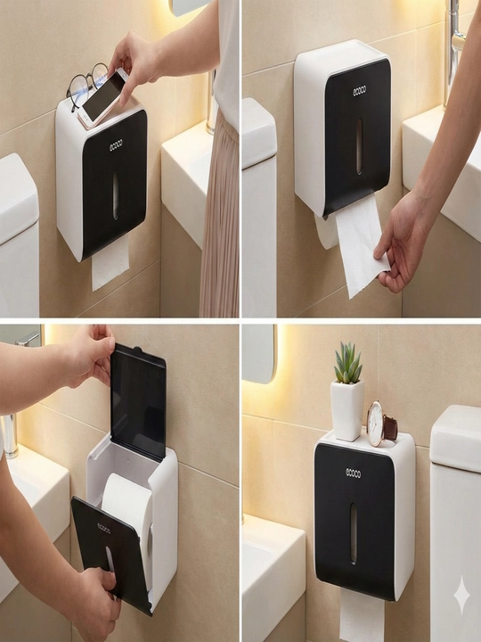 Ecoco tualet qog‘ozi ushlagichi, telefon uchun tokchali, devoriy, qora