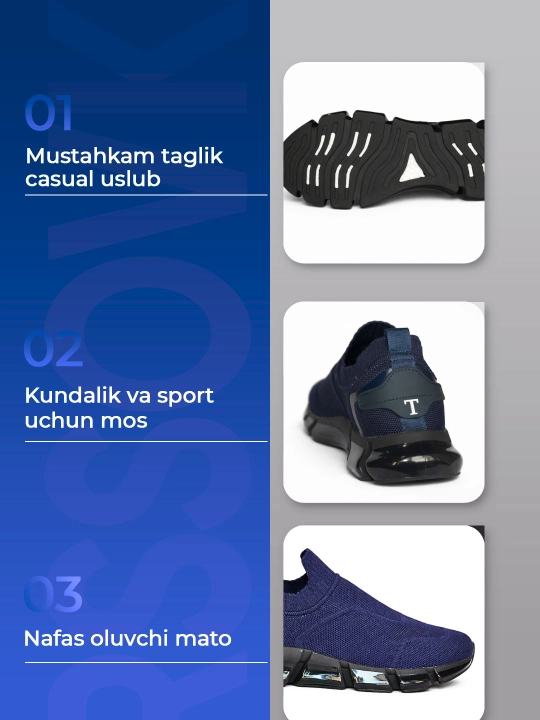 Krossovkalar erkaklar uchun Tods, o‘lchami 40-45, 1 razmer katta olish tavsiya etiladi